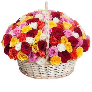 51 colorful roses in the basket | Flower Delivery Krasnogorsk